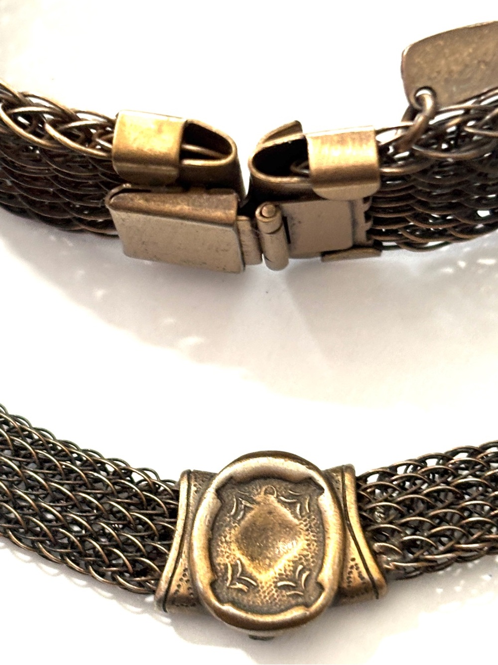 Karen Palmer Signed Vintage Bronze Tone Chainmaille Mesh Necklace Bracelet Set - Picture 2 of 9